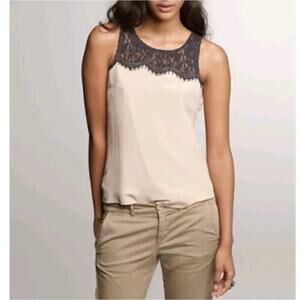 J.Crew Womens Blush & Black Lisette Lace Silk‎ Shell Tank Top Career Size 10
